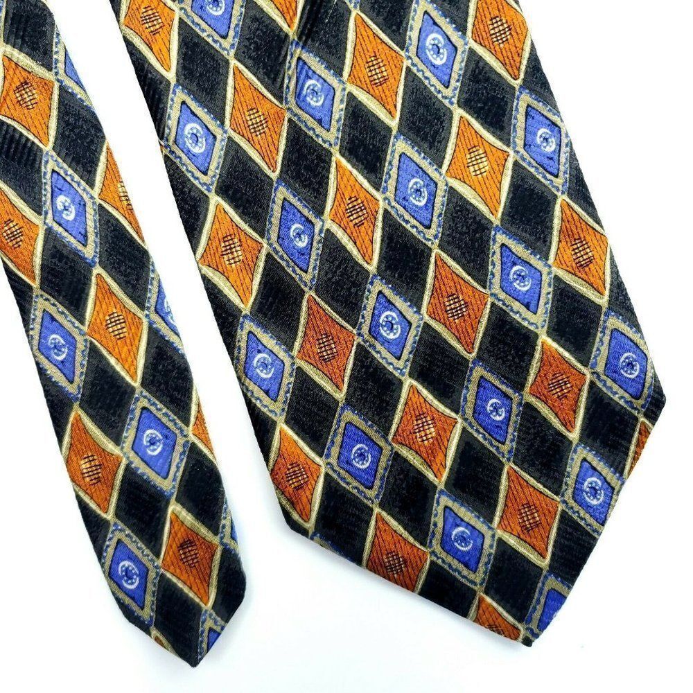Robert Talbott Gray Orange Blue Geometric‎ Silk Tie